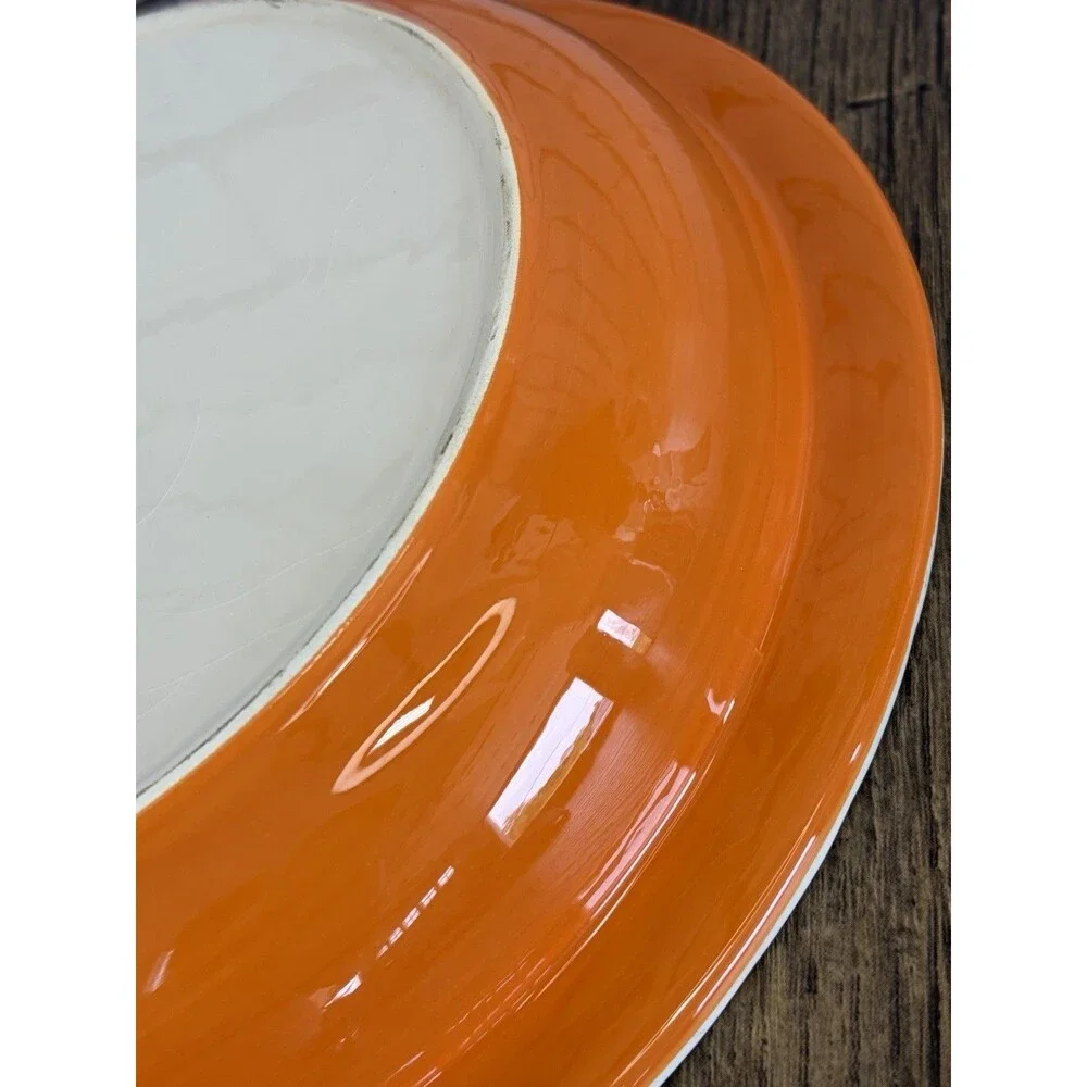Pumpkin Pie Plate Orange Bottom Stoneware Vintage Dish